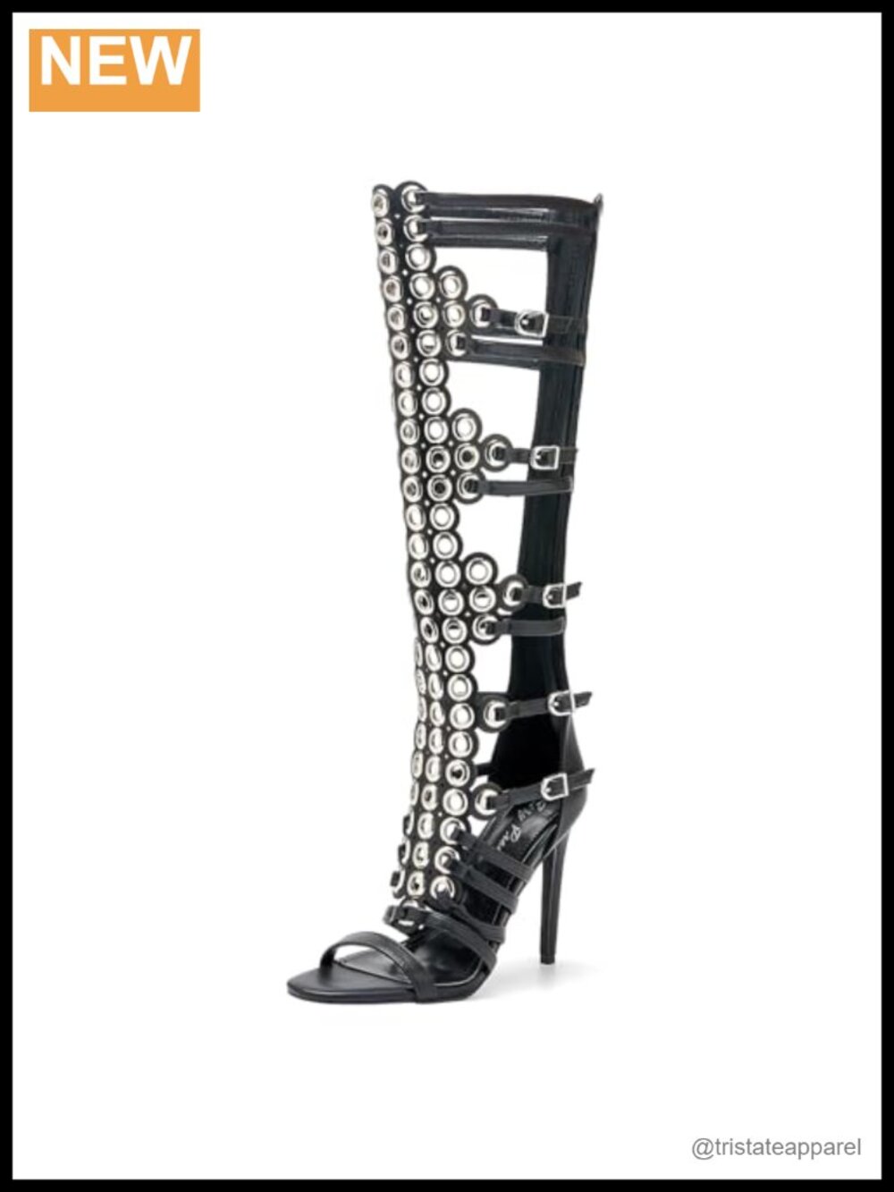 Knee High Stiletto Heel Boots Open Toe Hollow Metal Buckle